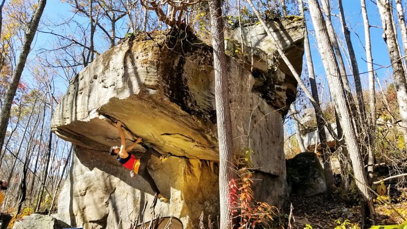 Working into the roof for the FA of "Ghost" (V6)