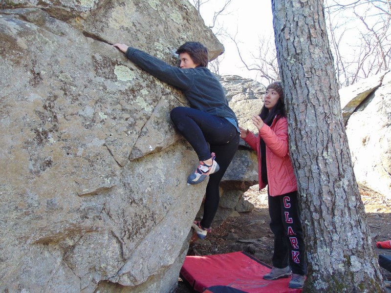 The crack marks the last harder move on the climb.