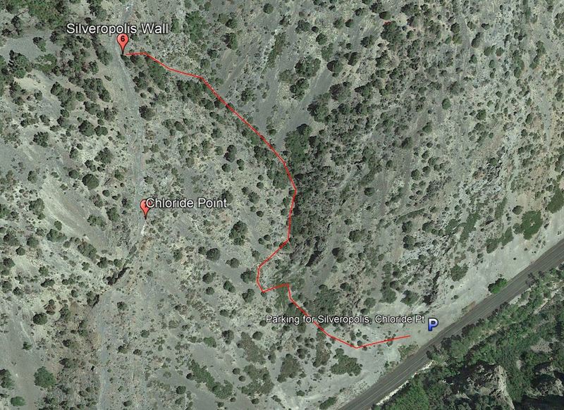 Area map and approximate path to Silveropolis and Chloride Point