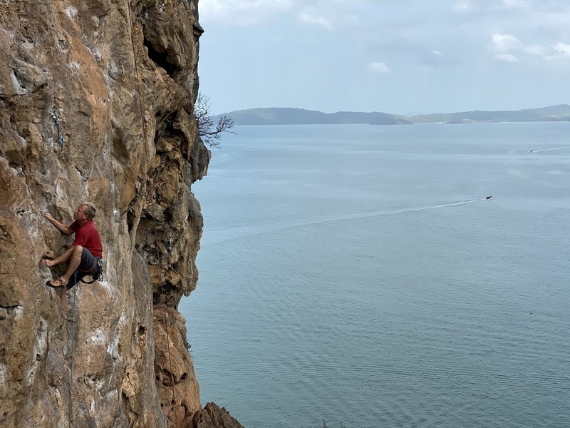 Gordon enjoying the Thaiwand Wall on a breezy and comfortable morning in February 2020.