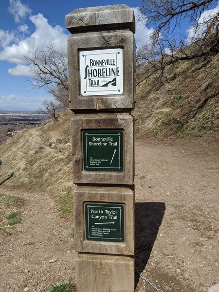 Trail marker showing the turn off for the Utahnics Wall (Schoolroom Climbing Area)