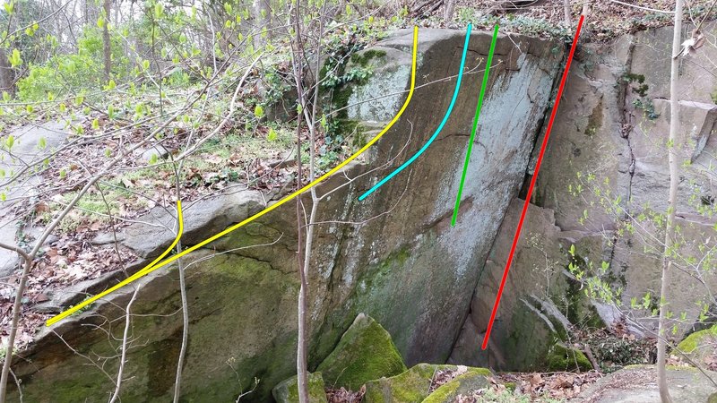 Darkness Wall
<br>
Left to Right:
<br>
Intro/Intro Escape
<br>
Dark Side of the Moon project
<br>
Disappearance project
<br>
Bear Trap
<br>
<br>
Are these projects even possible? V-double digits for sure, with a sketchy landing.