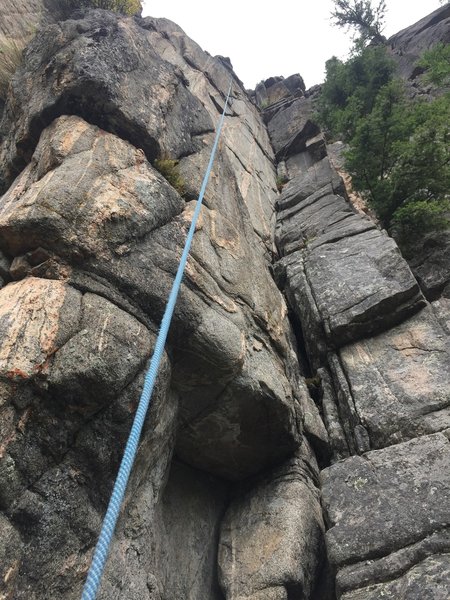 View of pitch 2 looking up from the belay.