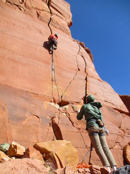 Climbers starting up Pitch 1.