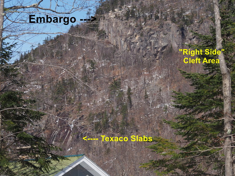 Looking up at the Texacon Slabs and Embargo area. This photo was taken about 1/2 way beween the Davis Path Parking and the Crawford Notch Campground, around mile marker 51