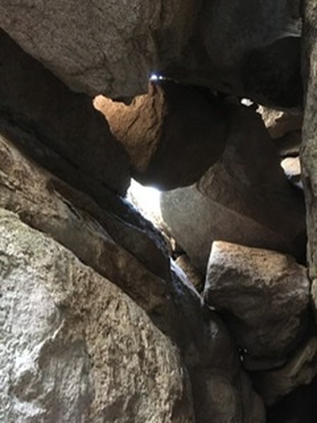 Looking up into the "birthing hole" between Wedge and Lost Peak.