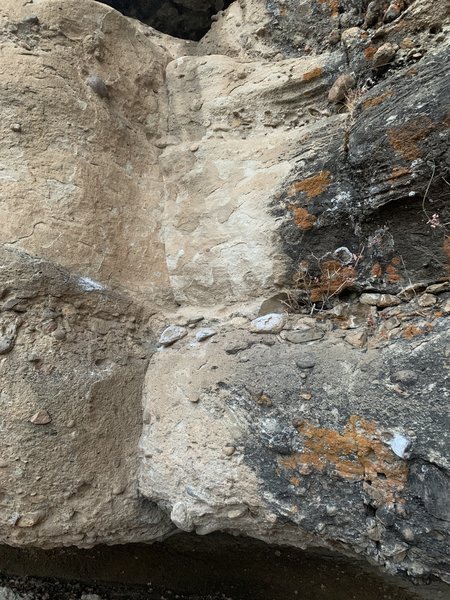 A face on shot of the route - a fun & short slab corner.