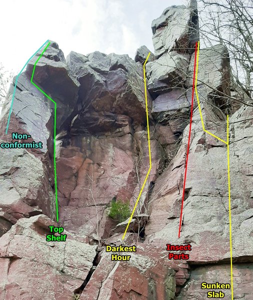 Keyhole area climbs. Watch out for the loose rock on the platform which ...