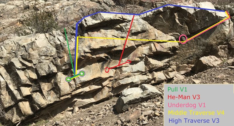 Middle Traverse is the Yellow problem, starting on Pull and ending on Underdog.