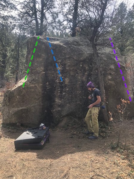 This is basically the first boulder in the butterballs. It is visible from the road, and quality problems ranging from V1-V9.