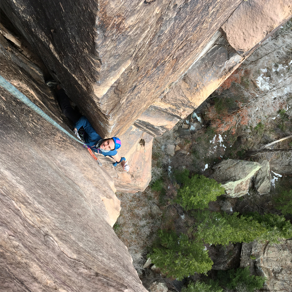 End of third pitch. Fixed 70m on anchor here should reach the ground.