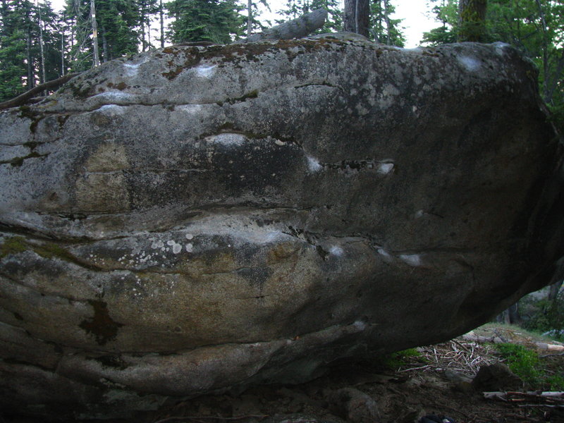 The overhanging boulder near the road at the small pullout north of Quail Flat parking lot.