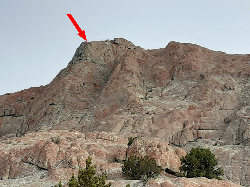 View from the road (zoomed in) - arrow pointing to the top of P3