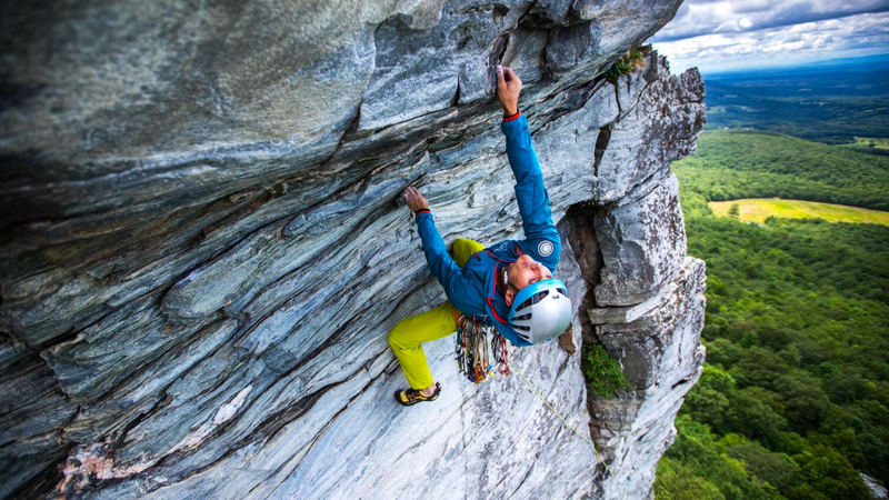 Karsten Delap pulling the "new" roof. Rock scar pictured.