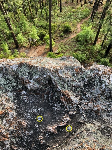 Be warned: bolts at the top are above the lip of the rock. Bring a rope mat or extended anchor to avoid rope drag when TRing.