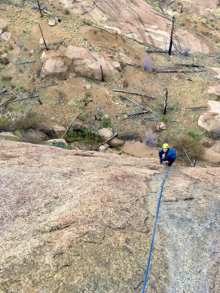 My lovely partner seconding up the route!
