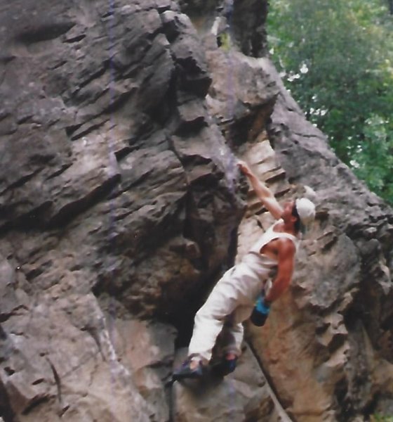 Bouldering along a cliff band on the Sacrament River just west of Mount Shasta California
