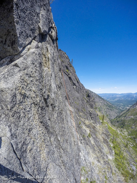 The infamous travers. Tricky but fun and exhilarating! The orange rope was a fixed line that someone left up there (unfortunately for the photo)