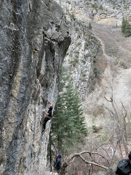 Getting into the fun crimps during the redpoint go