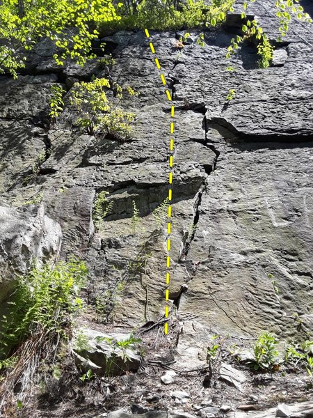 It is an easy climb. The crack is able to be followed the whole way up. This is a great climb for beginners to practice trad.