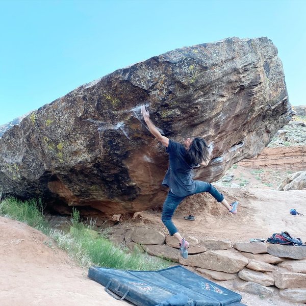 Miles Perry doing the crux move