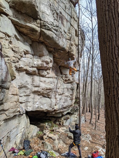 Henry on the 2nd ascent with Aaron on steady belay