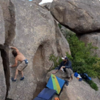 Steve cruising up "Living on the Sun" at the Outer Space boulders.