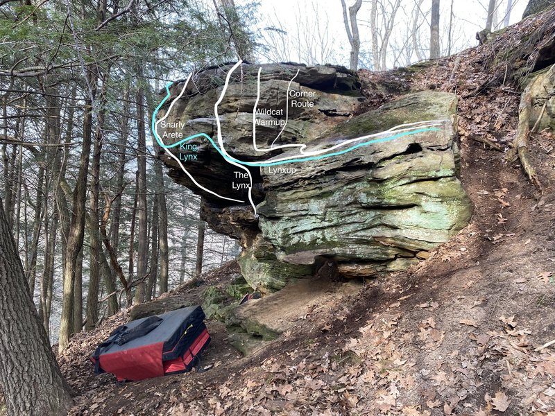 Wildcat Main Boulder, right side and sidekick boulder (right start