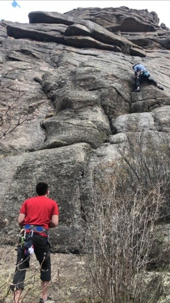 Sticks and Stones.<br>
<br>
Jake Guerrant Climbing and Madison Books belaying.