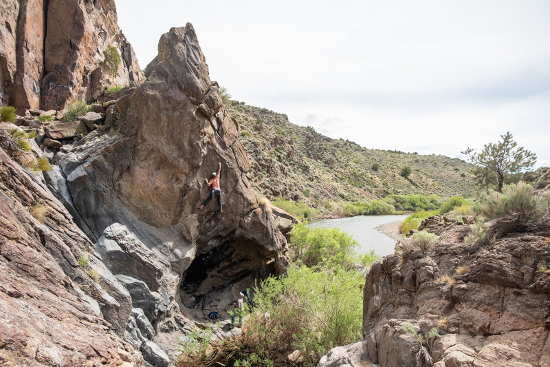 New/old route. I'm told the anchors were originally placed by Dan-O years ago but it didn't get lead bolts till Dec 2019. Super fun 11+. Not sure about the name; Waiting for the River to Rise/Boats and Hoes, Bolts and Hoes?