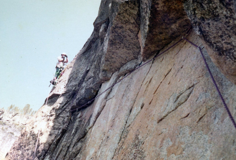 Alan Nelson leading pitch 12.  A3+ rurps and heads.  (4th Ascent, May 1983)