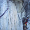 Dave Sessions belaying pitch 12.  (4th Ascent, May 1983)