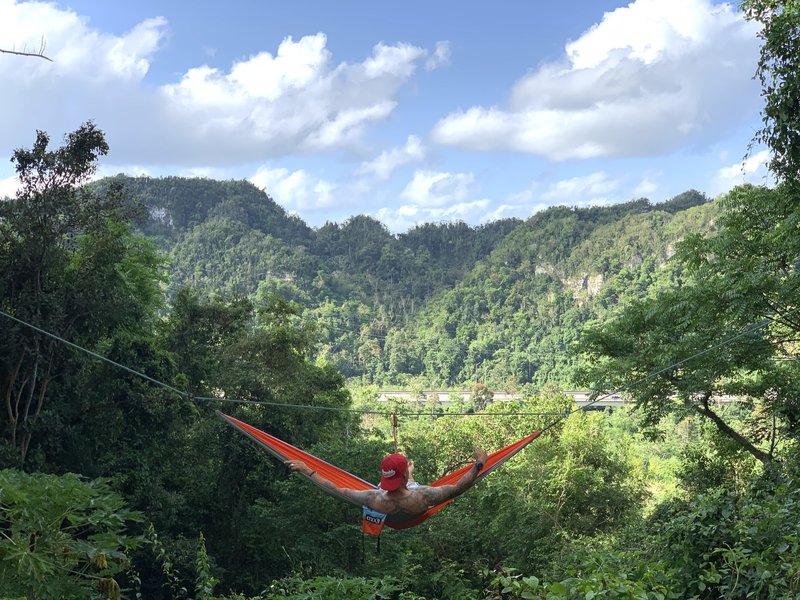 What a view!, hammock anchored in opposite rock walls in Roca Norte