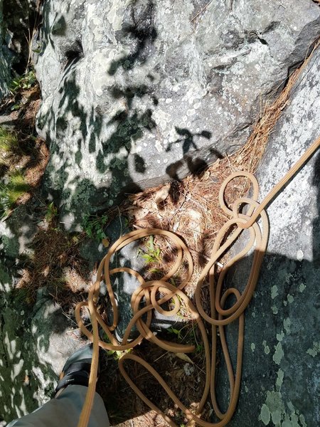 Look for this little ledge at the top of the scramble. It is the belay spot for the bottom of pitch 1. Unless you want to rope up all the way through the scramble.