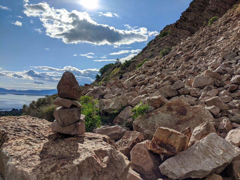 Looking up the talus approach. Cairns mark most of the way, but really no path is significantly better than the rest.