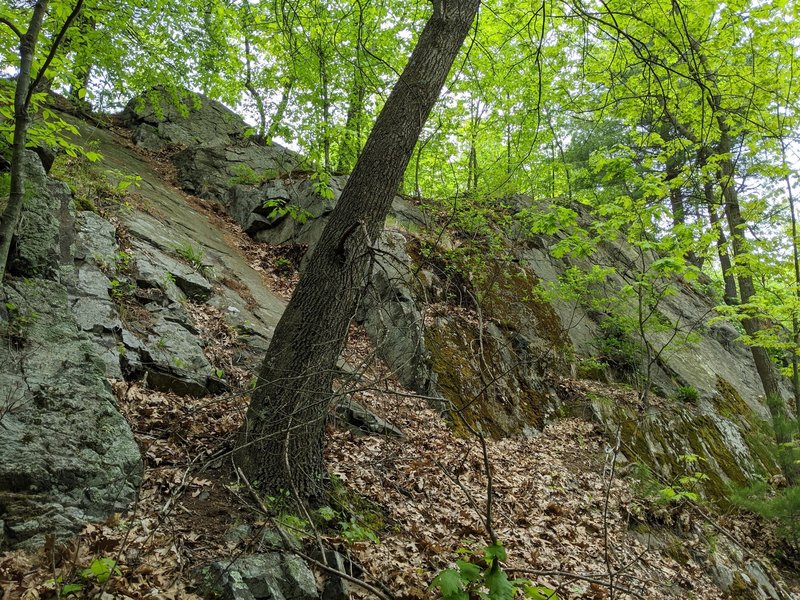 Looking from the left side of the crag. On the left is The Perfect Slab.