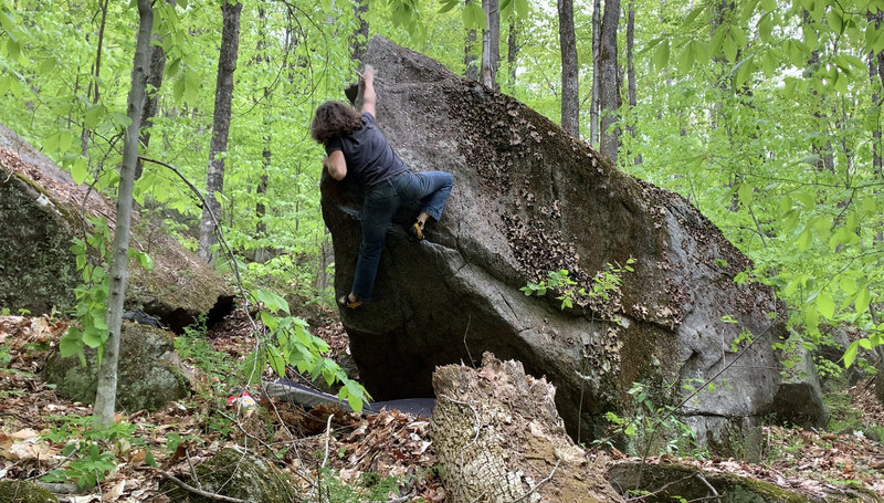 Crux reach before the topout