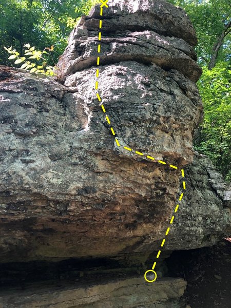 A good view of the second half of the route, with start pinch visible but first pocket obscured.