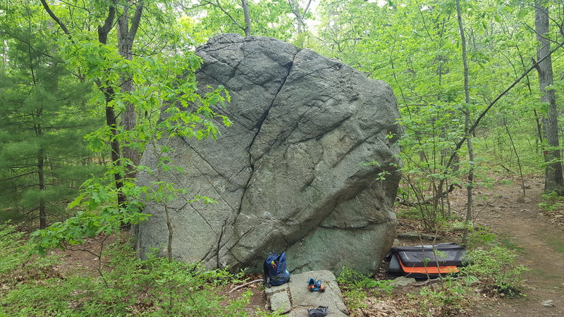 A view of the boulder from the trail.