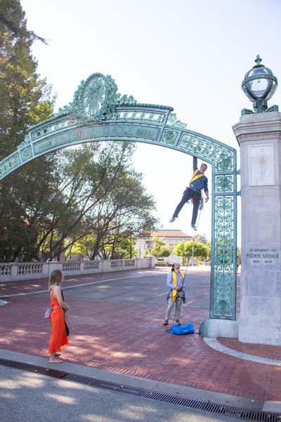 A graduation pinkpoint of sather gate, pro to 1.5 inches and a sling should do the trick. The painfully delicate globe on top can serve as a bomber toprope anchor if you want to run a few laps on the cruxy middle section