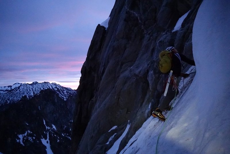 Beginning of second pitch on the left hand starting option in lean, late May conditions.