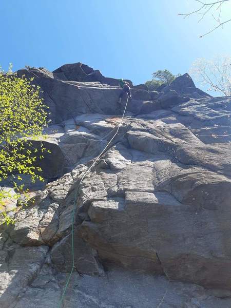Pulling the roof on 5.11b Warm Up