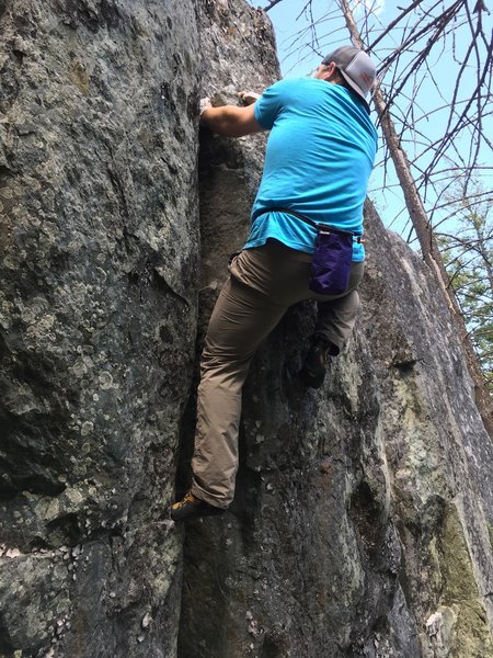 DPS finding the jug after the jams.. This is a rare sighting finding David climbing short rocks without a rope and rack.