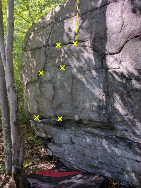 Wondering if anyone has an ID on the problem on this face? (Small boulder below the Gault's Roof area - downhill from the cliff face) I did it this past weekend and wondering if I should name it to get it on here. Let me know