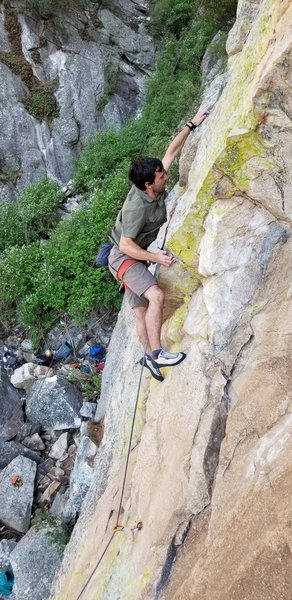 Joe Silver at the crux of the route.