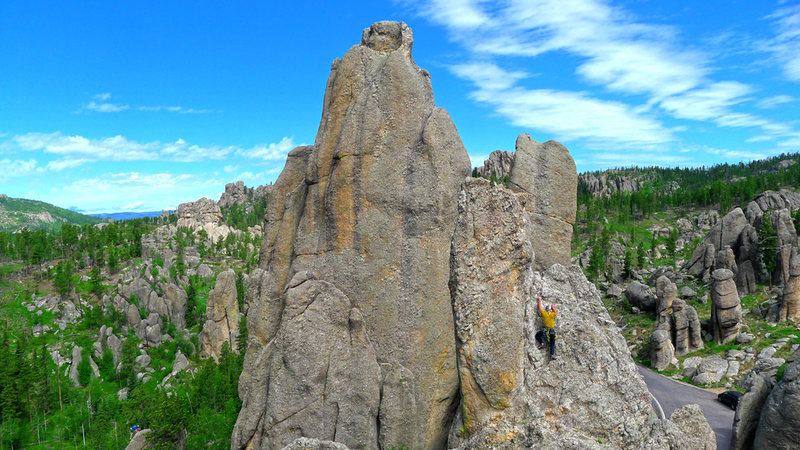 Climber on Hitching Post as seen from Moonlight Rib.