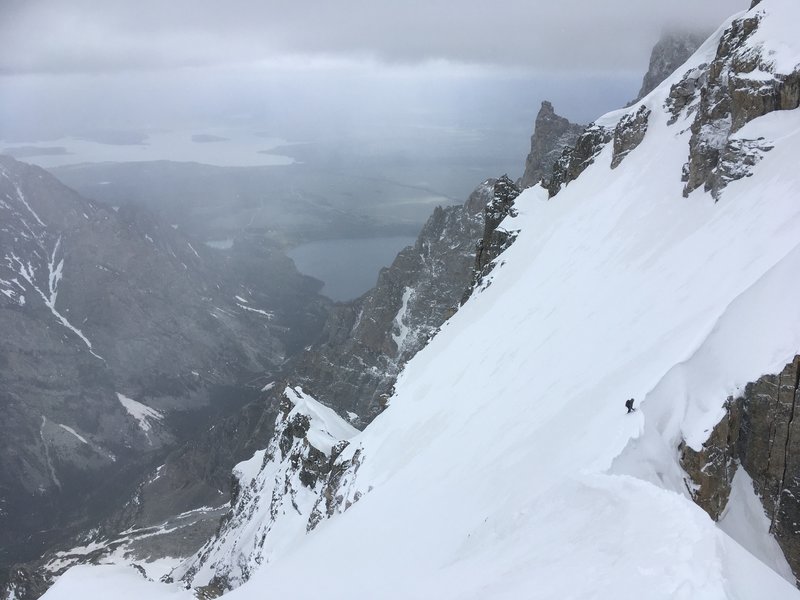Descending the Koven Couloir into Glacier Gulch