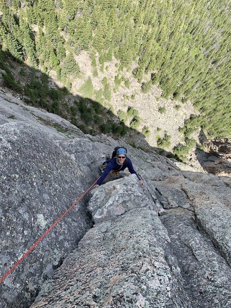 Jeff following P4. Great crack climbing!