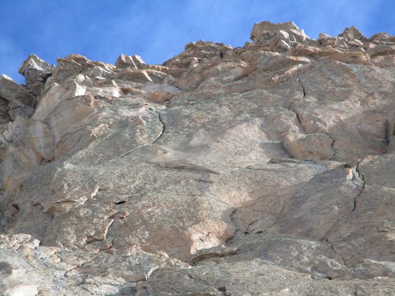 The obvious "J" Crack on the left is pitch 5 of The Godfather. The "Lightning Bolt Crack" to the right is pitch 6 of Arrowplane.