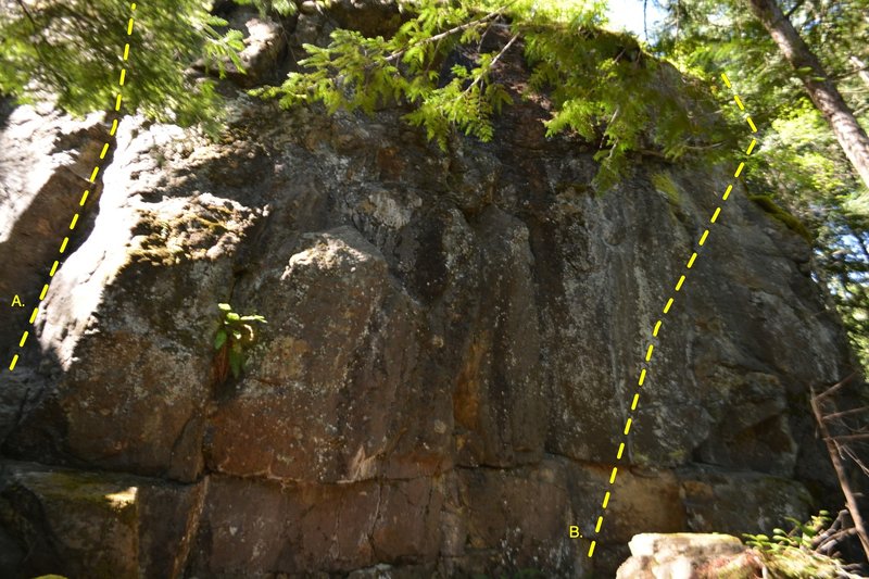 A. Crack n' Corner (5.9)
<br>
B. Bat Crack (5.11a)